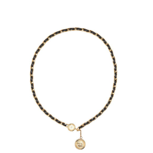 Chanel Coco Mark Chain Belt GP X Leather Black X Gold (gold Plated) Earring - Picture 1 of 7